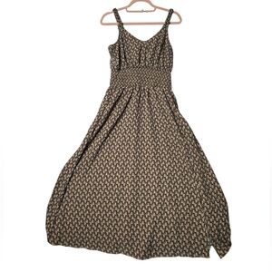 SHEIN Beige & Black Geometric Print Smocked‎ Maxi Dress - Size M